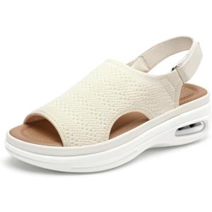 mysoft Women's Comfortable Air Cushion Support Walking Sandals Breathable Knit Slingback Platform Shoes (8, Beige)