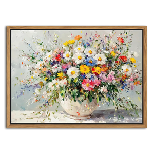 Floating Frame Canvas Wall Art, Vintage Watercolor Floral Pictures Wall Decor, Country Farmhouse Colorful Wildflower Poster Prints for Living Room Bathroom Dining Room Decor 8x10 inch