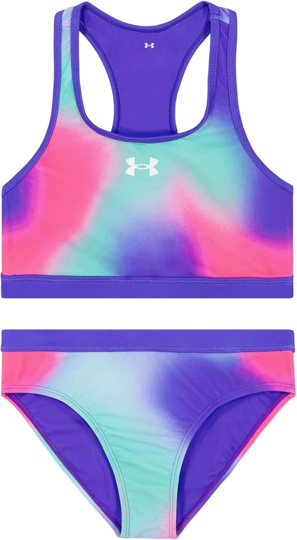 Under Armour Girls Two Piece Bikini Swimsuit, UPF 50+ Sun Protection, Quick Drying Bathing Suit, Size 8