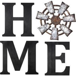 Qunclay 4 Pcs Windmill Wall Decor Wooden Home Letters Decoration Rustic Farmhouse Home Hanging Wood Sign Farmhouse Wall Decor for Living Room Kitchen Bedroom Porch(Black)