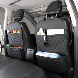 Seat Back Protector + Large Capacity Pocket Storage Organizer,Preventing the Impact of Children Stepping on the Seat Backrest,black 2pcs