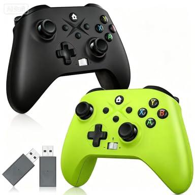Xexvyrin Wireless Controller for X-box One, X-box Series X/S, PC, Switch, iOS, Android, Gaming Controller with TURBO, Macro Function, 6-Axis Gyro, 3.5mm Audio Jack, 2.4GHz Adapter-（Black and green）