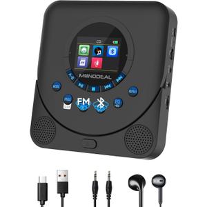 CD Player Portable,MONODEAL Dual Stereo with CD Player with Speakers,Rechargeable CD Player Bluetooth,Support TF Card,FM Receiver and Transmitter,Walkman CD Player with Sleep Timer,Colorful TFT Screen