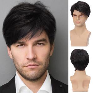 Sallcks Mens Short Black Wig Short Layered Natural Cosplay Costume Halloween Synthetic Heat Resistant Replacement Wig