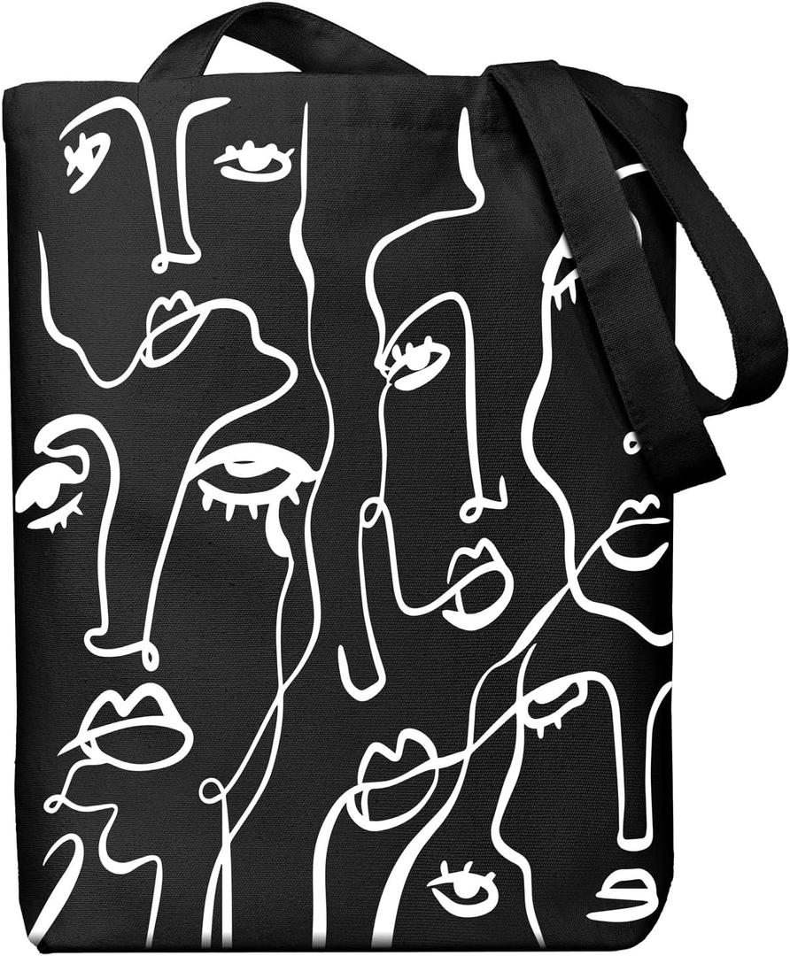 Canvas Tote Bag for Women, Aesthetic Tote Bag with Zipper Pocket for Grocery Travel Work Gift, Canvas Shopping Bag (Black)