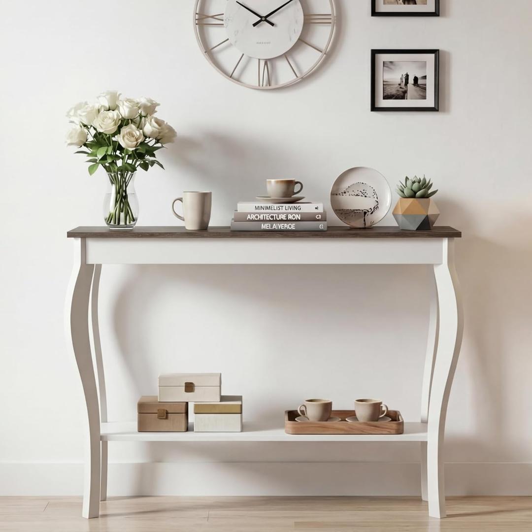 ChooChoo Narrow Farmhouse Console Table, Chic Accent Sofa Table, Entryway Table, Soft White (11.8"D x 39.3"W x 31.4"H)