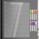Acrylic Weekly Planner Board Meal Planner Magnetic Menu Board for Kitchen Fridge w/ 8 Markers, Clear Weekly Calendar Planning Dry Erase Board Noteboard to Do Grocery Shopping List, 12x9