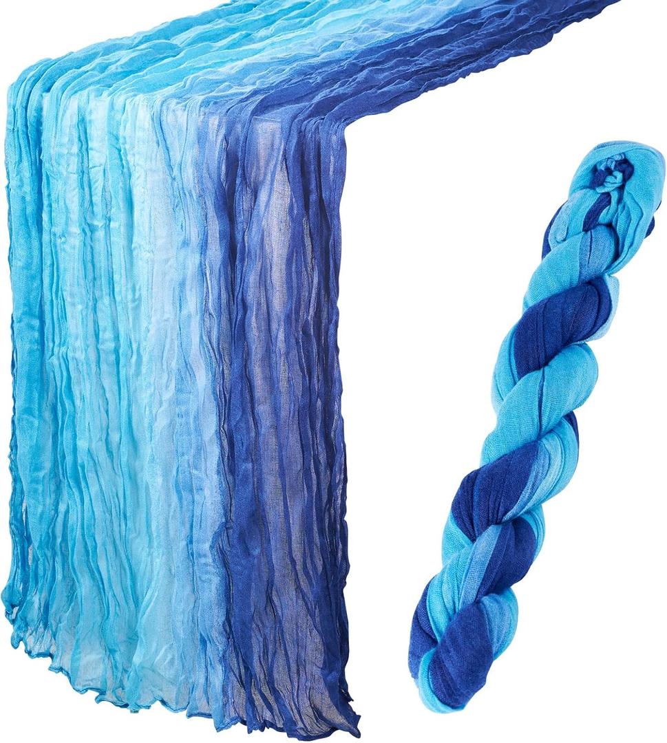 Craftdady 1 Pack Cheesecloth Table Runner, 29.92 x 68.9 Inch Gradient Blue Gauze Boho Rustic Table Runner Soft Polyester Table Cloth Cheese Cloth Sheer Cloth for Wedding Party Clothing Home Decor