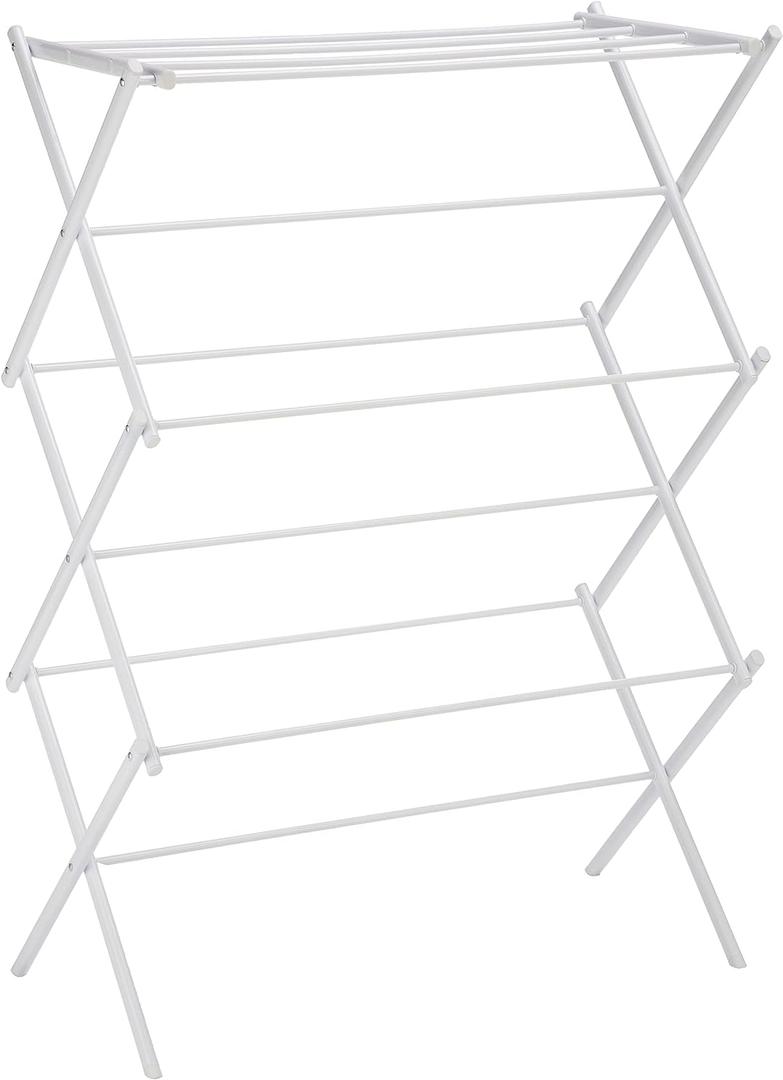 Amazon Basics Foldable Portable Laundry Rack for Air Drying Clothing, Indoor Outdoor Use - 14.5" D x 29.5" W x 41.8" H, White (14.5" D * 29.5" W * 41.8" H, White)