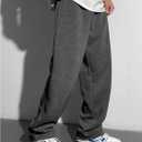 RoseSeek Boy's Wide Leg Baggy Sweatpants Letter Athletic Track Pant Joggers (Gray, L)
