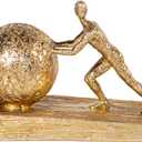 Man with Sphere Iron Statue Metal Sculpture Sportsman Art Metal Ornament Figurine Home and Office Decor Golden
