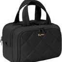 Travel Toiletry Bag, Large Wide-open Puffy Toiletry Bag for Women, Lightweight Quilted Makeup Bag Cosmetic Organizer with Handle Water-resistant Travel Essentials for Toiletries Accessories Black