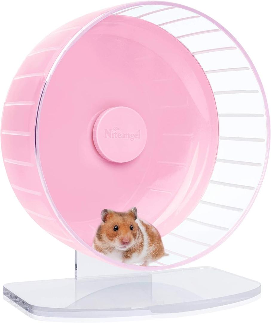 Niteangel Super-Silent Hamster Exercise Wheels: - Quiet Spinner Hamster Running Wheels with Adjustable Stand for Hamsters Gerbils Mice Or Other Small Animals (L, Pink) (Large)