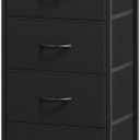 Somdot Black Nightstand with Charging Station and LED Light for Bedroom, Tall 5 Drawers Dresser with Fabric Bins for Bedside Kids Dorm Room Closet Laundry Entryway, Black Rustic Brown (11"D x 15.8"W x 48.8"H (5 Drawers))