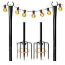 2 Pack String Light Poles for Outside, Heavy-Duty Metal Light Poles for Outdoor String Lights with Fork, Adjustable Lighting Accessories for Patio Decor Backyard Yard Pergola Garden Decorations