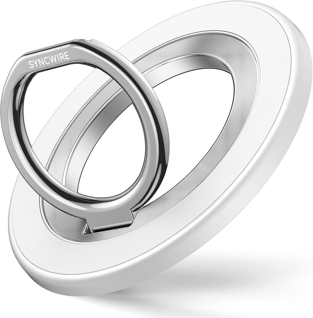 SYNCWIRE Magnetic Phone Ring Holder for MagSafe, 360 Rotation Cell Phone Grip Stand Finger Ring Kickstand Two-Sided Magnet Compatible with iPhone 17 Pro Max 16 15 14 13 12 MagSafe Accessories (Single Ring-1PCS-White)