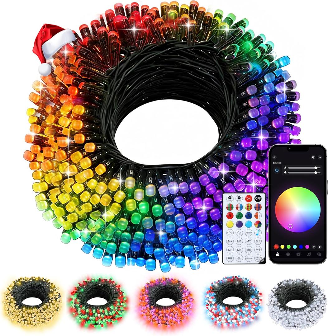 echosari Christmas String Lights, 200 LED 66Ft Color Changing Smart String Lights with App, Music Sync for Bedroom Party Trees Decor (Dark Green Wire)