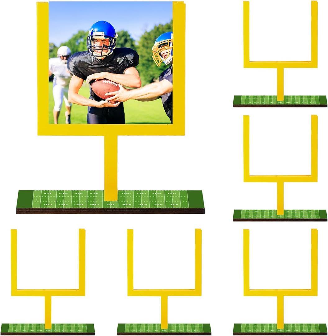 6 Pcs Football Goal Post Table Decorations Field Goal Post Centerpieces for Table with Base 4 x 6 Inches Wooden Football Photo Frame Decoration for Fans Club Sport Birthday Supplies