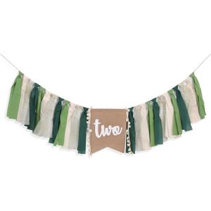 Two Wild Highchair Banner - Safari Jungle 2nd Birthday Party Decorations, Woodland 2nd Birthday Bunting, Green Brown Forest Highchair Banner, Nature Theme Party Decorations Supplies (Green)