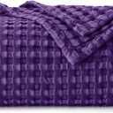 Bedsure Cooling Cotton Waffle Twin XL Blanket - Lightweight Breathable Blanket of Rayon Derived from Bamboo for Hot Sleepers, Luxury Throws for Bed, Couch and Sofa, Purple, 66x90 Inches