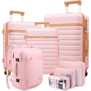 Luggage Sets 7 Piece, Durable Hardside ABS Carry on Luggage with Spinner Wheels & YKK Zipper TSA Lock, Large Checked Travel Suitcase With Backpack Set for Men and Women,20/24/28 Inch
