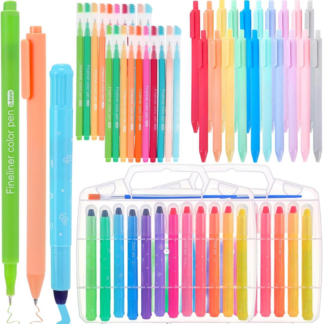 64 Pieces Bible Journaling Pens Kit, 24 Gel Highlighters, 20 Colored Retractable Ballpoint Pens, 20 Colored Fineliner Pen Bulk for Bible Markers No Bleed Through Easter Church Gift Supplies