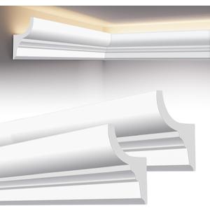 10-Pack 39.37″(Total 32.8 Ft) White Ceiling Crown Molding Trim with LED Duct Kit Decorative Ceiling Crown Moulding Trim,Installed with Glue (Not Included)