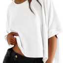 Dokotoo Summer Shirts 2025 Womens Solid T Shirts for Women Loose Oversized Tops Basic Tee (Large)