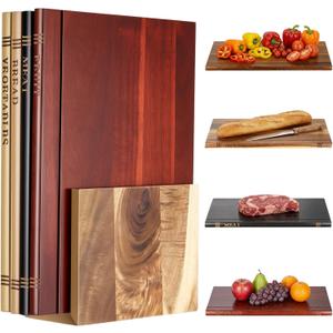 4 Pcs Acacia Wood Book Cutting Boards Set with Wooden Bookend Holder Book Shaped Solid Wood Cutting Board for Kitchen Fruits Vegetables Meat Fish Cheese Bread(Standard)