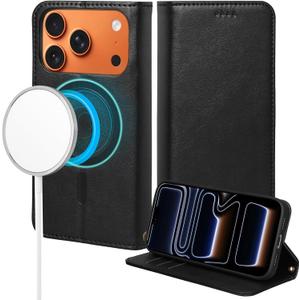 2 x Rssviss for iPhone 17 Pro Wallet Case, Flip Folio Case Compatible with Magsafe, RFID Blocking Card Holder Kickstand, Shockproof iPhone Cover Men Women for iPhone 17 Pro 6.3" Black