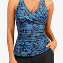 Women Tankini Swimsuits with Shorts - Two Piece Tummy Control Bathing Suits Top with Two Pockets Bottom Swimwear