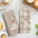 Light Coquette Bow Plaid Goose Kitchen Towels Set of 2, Neutral Beige Checkered Dish Tea Towels for Kitchen Decor, Cute Goose Animal Hand Towels for Bathroom Decor, 16x24 Inches