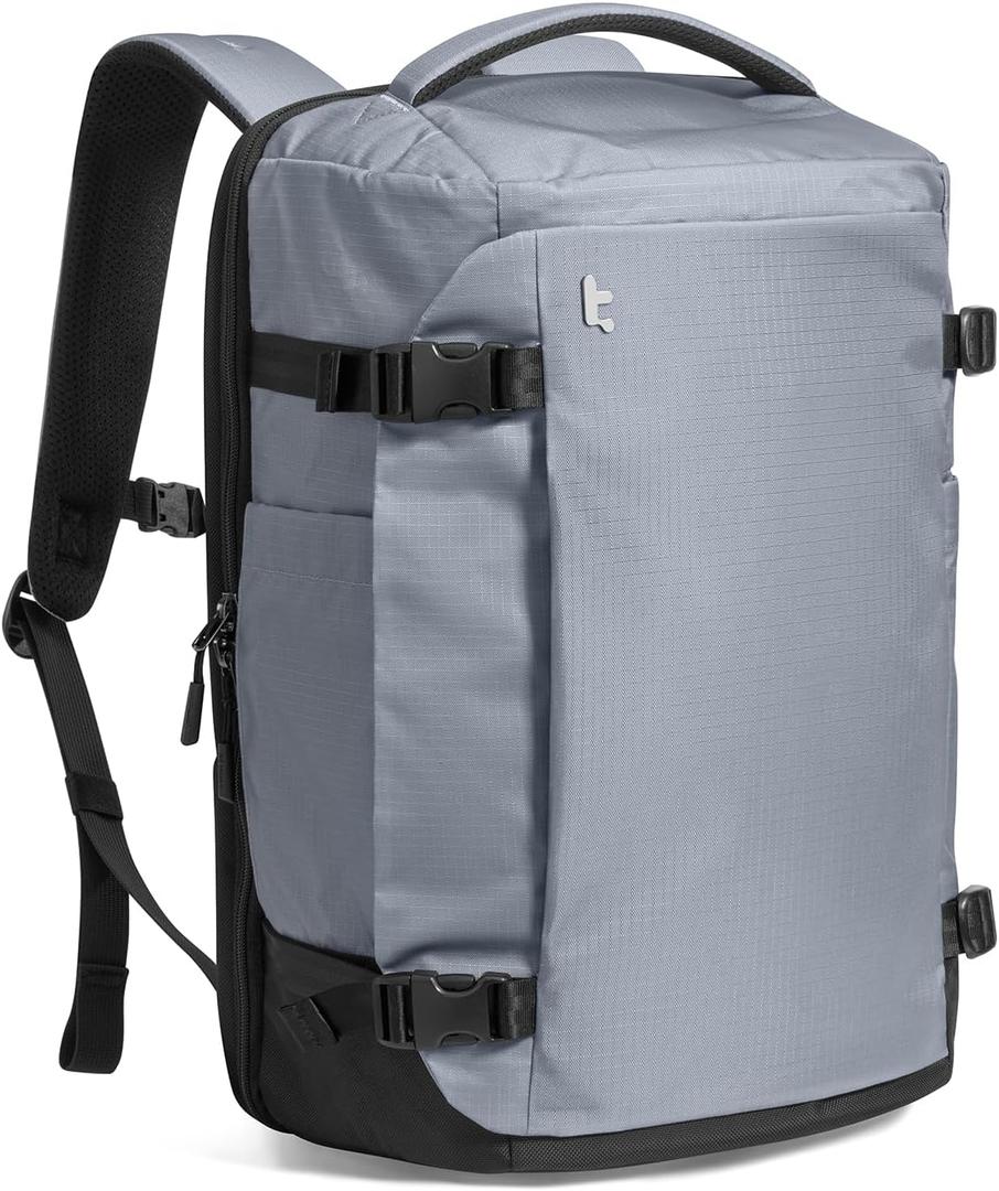 tomtoc Travel Backpack 40L, TSA Friendly Flight Approved Carry-on Luggage Hand Water-resistant Lightweight Business Rucksack, Durable Large Weekender Bag Daypack Fits 17.3 Inch Laptop (Silver Gray-Ripstop)