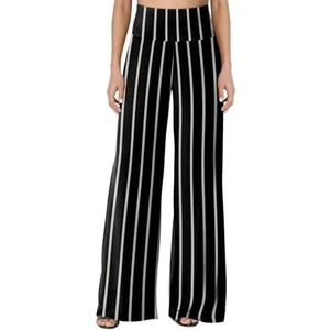 JZC Women's Palazzo Lounge Pants Stretchy Wide Leg Casual Pants Comfy High Waist Flowy Pants (3-XL, Black White)