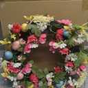 18 inch Easter Wreath Decorations for Home Easter Door Wreaths for Front Door Artificial Spring Flower Eggs Wreaths Decorations for Home Indoor Outdoor Outside Porch Wall