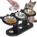 Raised Cat Food Bowls for Indoor Cats, Elevated Cat Bowls,Adjustable Heights Pet Bowl with Black Shelf,3 Stainless Steel Elevated Cat Bowls Stand with 15Tilted,Cat Food and Water Bowl Set