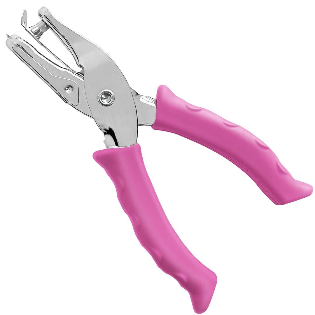 Single Hole Punch 1/4 Paper Hole Puncher for Crafts, One Hole Punch with Pink Soft Grip Handle, Small Hole Punch for Kids and Adults, Handheld Circle Punch for Paper Crafts in Home, Office, Classroom