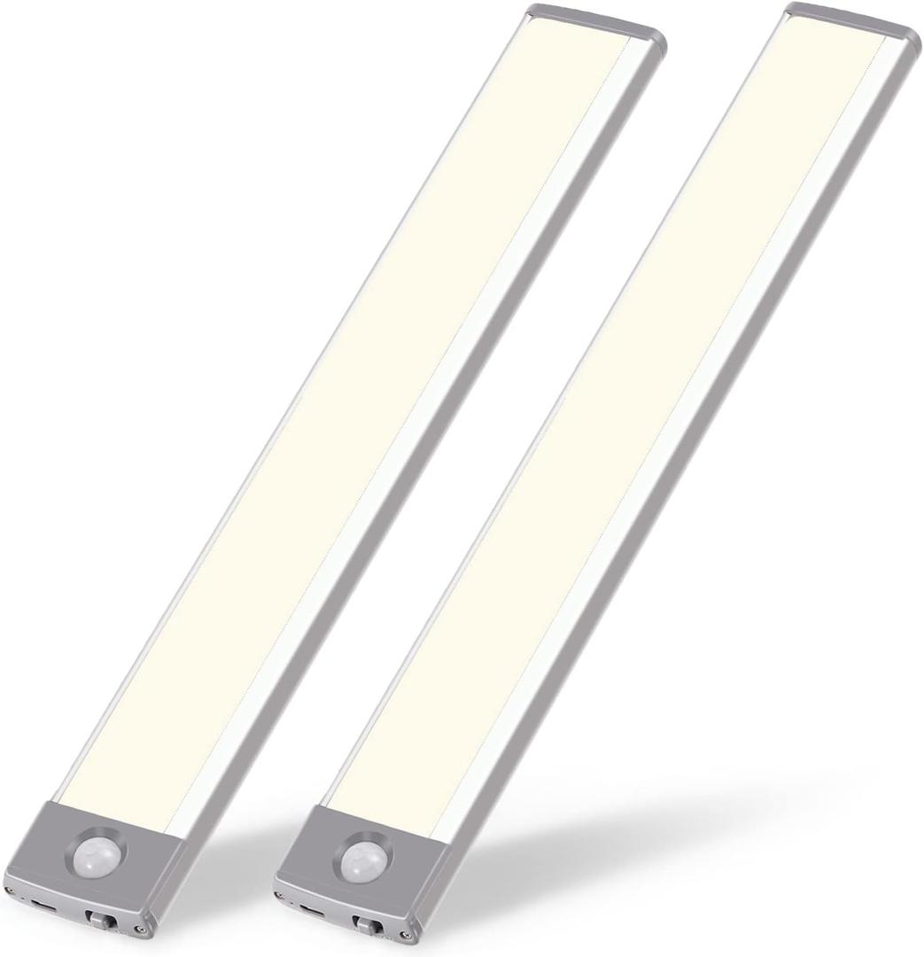 54-LED Under Cabinet Lights,USB Rechargeable Kitchen Night Light,Battery Operated Counter Closet Lighting,Wireless Motion Activated Light for Cabinets Cupboard Pantry(Warm Light 2Pack (12.7 in-54LED-2PACK)