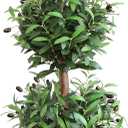 Artificial Olive Triple Ball Topiary Trees, 4FT Faux Olive Topiary Tree, 47 Inch Fake Potted Plants for Indoor Porch Decor