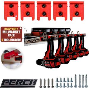 PERCH Tool Holder Rack for Milwaukee M18 18v | Securely Mounts 5 Cordless Tools | Universal Mounting | Most Durable Cordless Tool Organizer