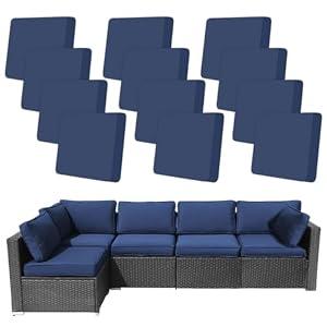 12 Pcs Patio Outdoor Cushion Covers，Waterproof Stretch Cushion Covers Replacement，Cushion Slipcovers，Washable Individual Couch Slipcovers Set Furniture Protector for Pets(20-27 Inch, Lake Blue)