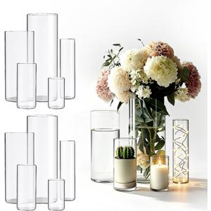 2 x Cylinder Glass Bud Vases Set of 15 Clear Flower Vase for Centerpieces Shelf, Modern Small Vases for Living Room Bedroom Office Home, Decor for Wedding House Warming Party