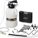 FOUR UNCLES 10L Transmission Fluid Pump - Pneumatic Transmission Fluid Extractor and Dispenser with 15 Metal ATF Adapters and Pressure Gauge for Automotive Use, Transmission Fluid Transfer Pump Kit