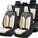 Coverado Seat Covers, Car Seat Covers Full Set, Leather Seat Covers for Cars, Automotive Seat Covers Car Seat Protector Car Accessories Fit for Most Sedans SUV Pick-up Truck(Black&Beige)