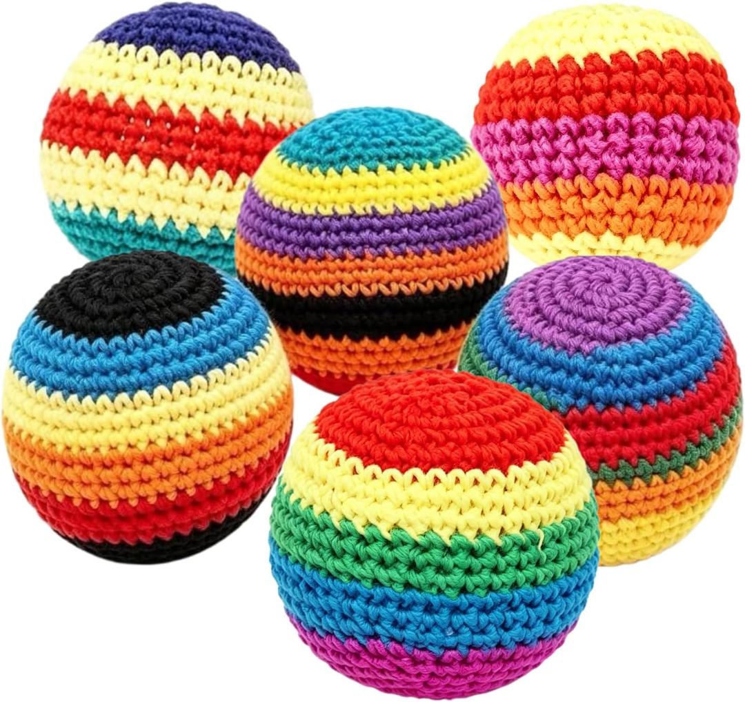 6pcs Upgraded Handmade Knitted Hackys Set, Colorful Crochet Footbag Sacks, Juggling Balls for Adults Beginners, Portable Handwoven Toss Hacky Balls