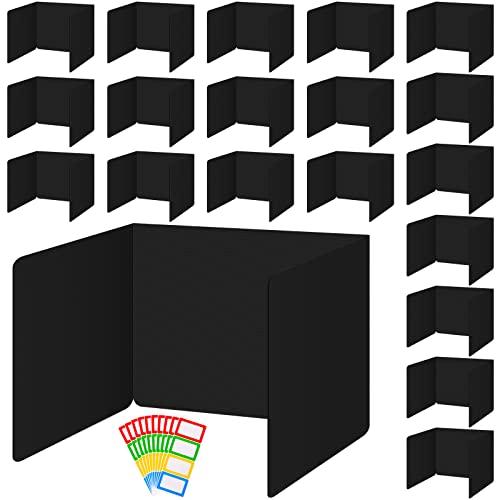 Classroom Privacy Boards for Student Desks Plastic Folders Shields Test Dividers with 40 Pieces Colorful Name Labels for School Study Reduces Distractions 14 x 17.3 x 14 Inch, Black (30 Pieces)