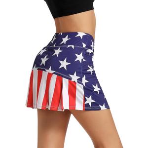 Ibeauti Womens Back Pleated Athletic Tennis Skorts Golf Skirts with 3 Pockets Mesh Shorts for Running Active Workout (Small, Usa Flag)
