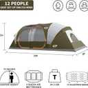 CAMPROS CP Tent 12-Person-Camping-Tents,3 Room Family Tents,Waterproof Windproof Family Tent with Top Rainfly,6 Large Mesh Windows,Double Layer,Easy Set Up, Portable with Carry Bag-20' x 9' x 72"(H)