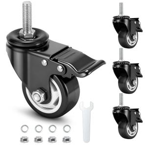 3 Inch Caster Wheels, Casters Set of 4,1/2"-13 x 1 (Screw Diameter 1/2", Screw Length 1.5") Threaded Stem Casters, Heavy Duty Industrial Castors, Locking Caster for Furniture and Workbench