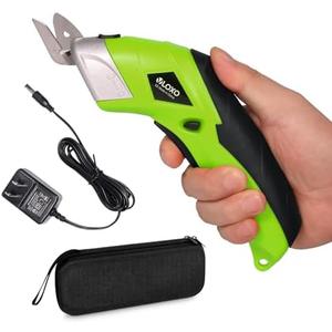 Cordless Electric Scissors, VLOXO Cardboard Cutter Electric Fabric Scissors with Blades Rechargeable Powerful Fabric Cutter for Crafts Leather Carboard Carpet Plastic Felt with Case Green